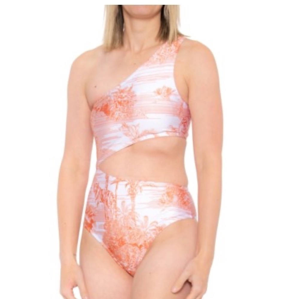 NWT NOLI SWIM Isla One-Piece asymmetric side cut  Swimsuit Paradise Orange M